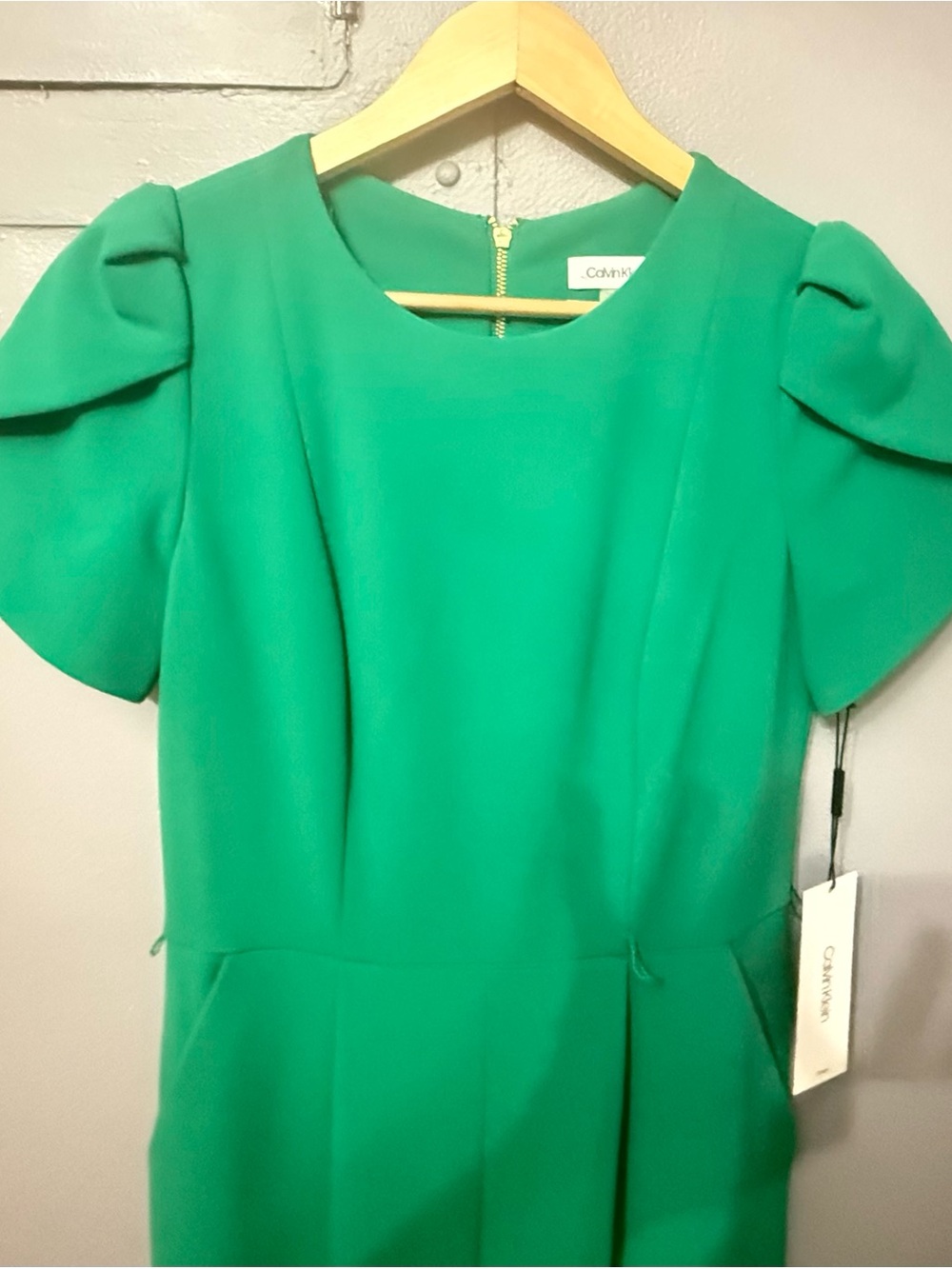 Calvin Klein Emerald Green Puff-Sleeve Women's Dress